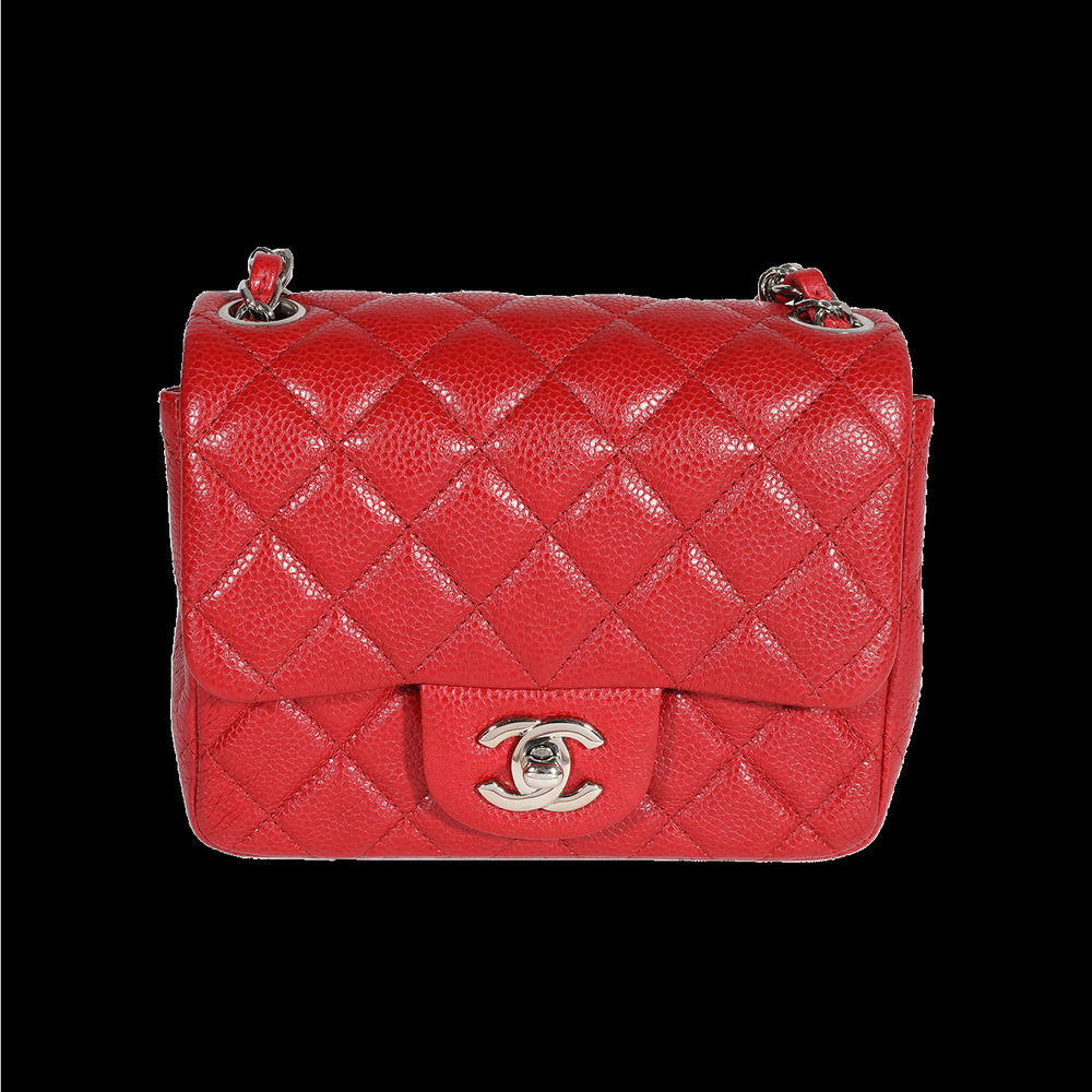 Chanel Red Quilted Caviar Mini Square Classic Flap Bag